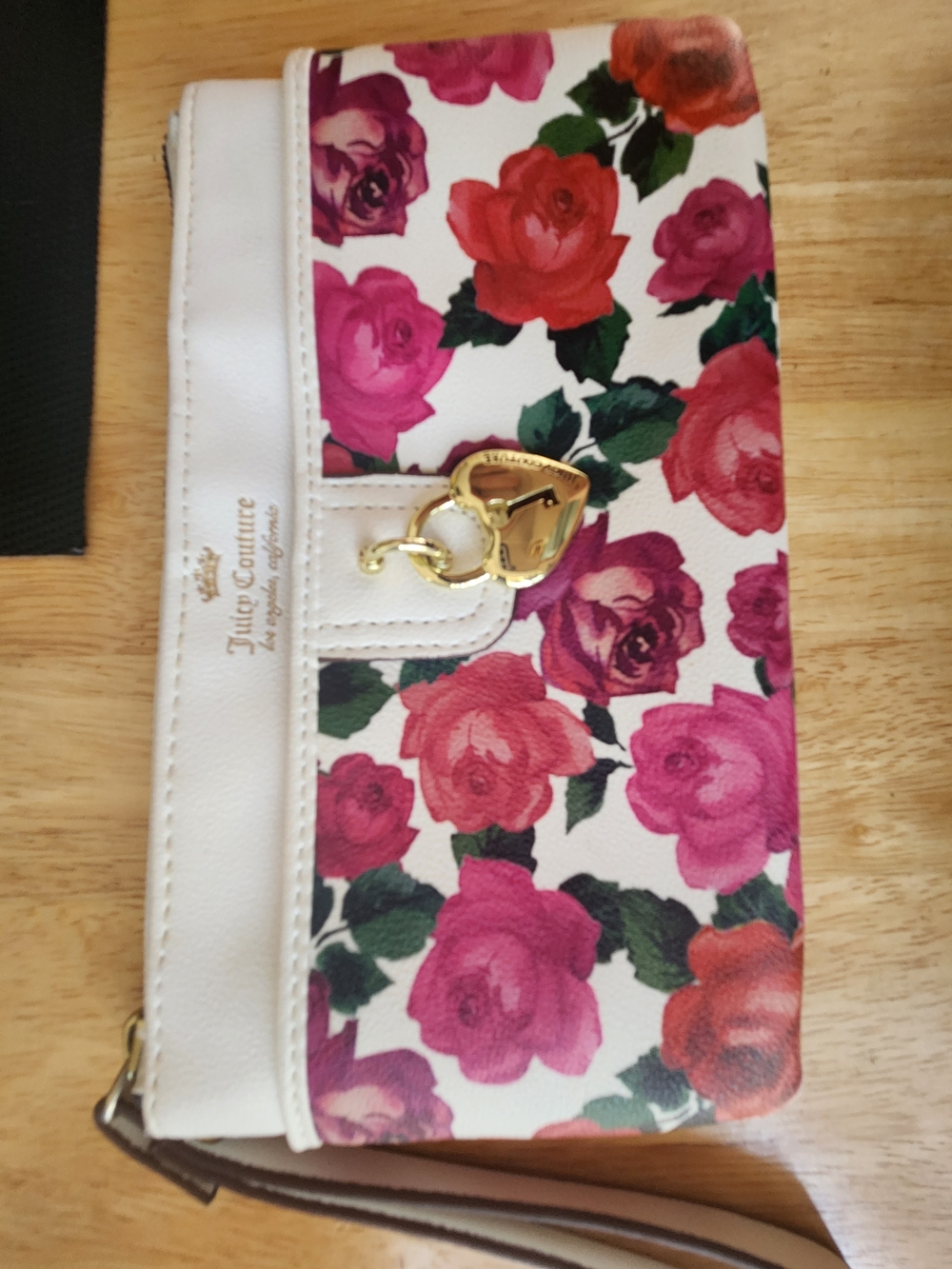 Juicy Couture White Floral Wristlet with Gold Heart Charm